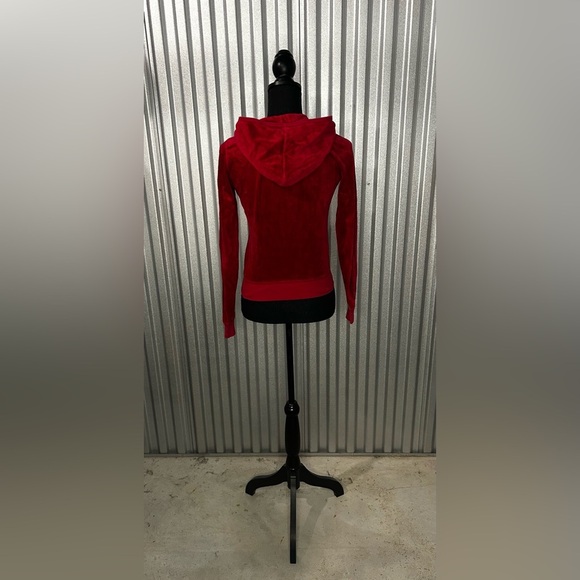 Women’s Juicy Couture Red Velour Cotton Long Sleeve Jacket Designer Size Medium - Picture 2 of 4